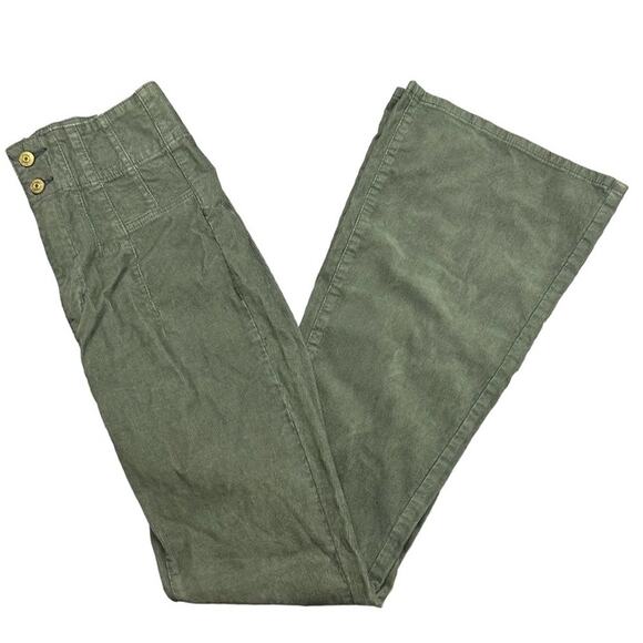 We The Free People Jayde Cord High Rise Flare Green Corduroy Pants Green Size 32 - Picture 2 of 8
